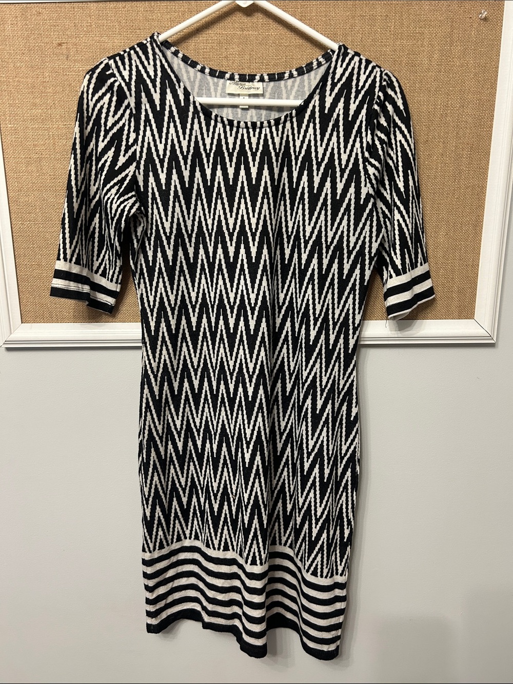 Allison Brittney Black & White Zigzag Stripe Midi Dress